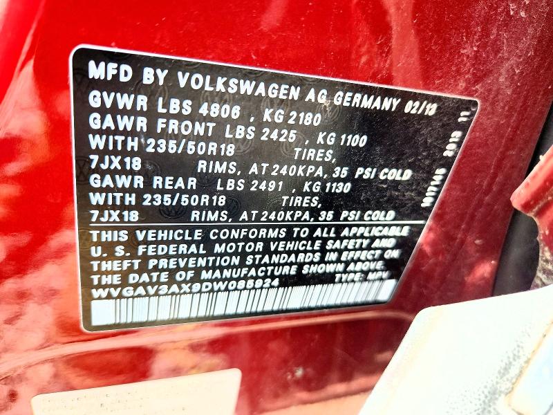 Aukcja sprzedaży 2013 Volkswagen Tiguan, vin: WVGAV3AX9DW085924, numer aukcji: 59346806