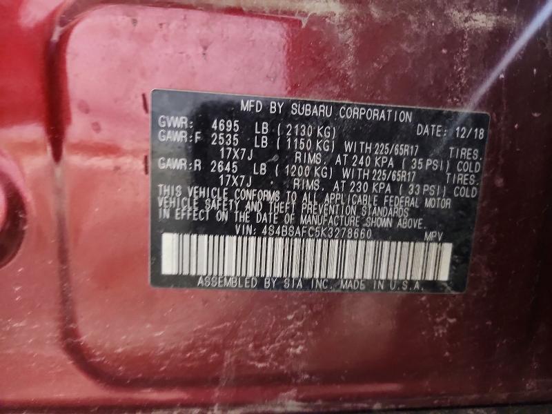 Продаж на аукціоні авто 2019 Subaru Outback, vin: 4S4BSAFC5K3278660, номер лоту: 59865756