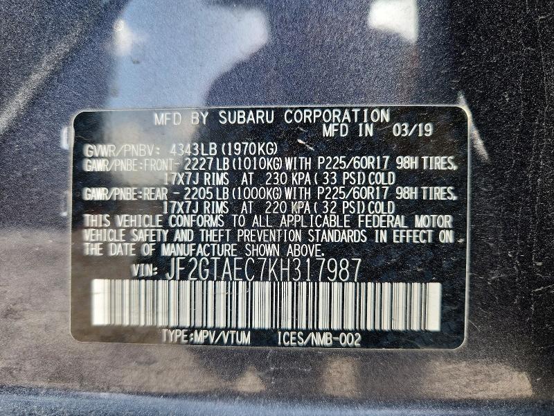 Aukcja sprzedaży 2019 Subaru Crosstrek, vin: JF2GTAEC7KH317987, numer aukcji: 61702526