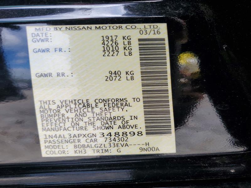 Aukcja sprzedaży 2016 Nissan Altima, vin: 1N4AL3APXGN348898, numer aukcji: 61596716