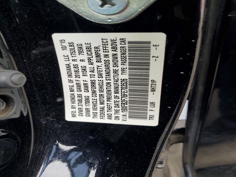 2015 Honda Civic მანქანა იყიდება აუქციონზე, vin: 19XFB2F76FE703526, აუქციონის ნომერი: 59198486