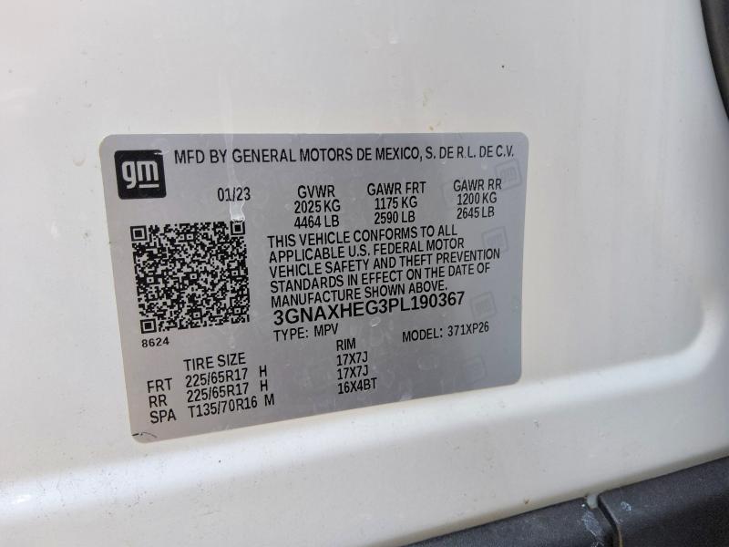 2023 Chevrolet Equinox მანქანა იყიდება აუქციონზე, vin: 3GNAXHEG3PL190367, აუქციონის ნომერი: 62769606