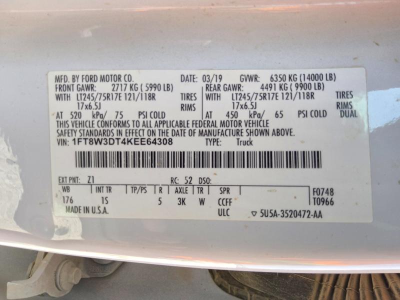 Продажа на аукционе авто 2019 Ford F350, vin: 1FT8W3DT4KEE64308, номер лота: 60919846