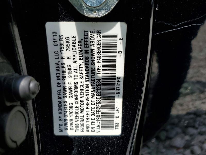 Продажа на аукционе авто 2013 Honda Civic, vin: 19XFB2F53DE212584, номер лота: 62337516