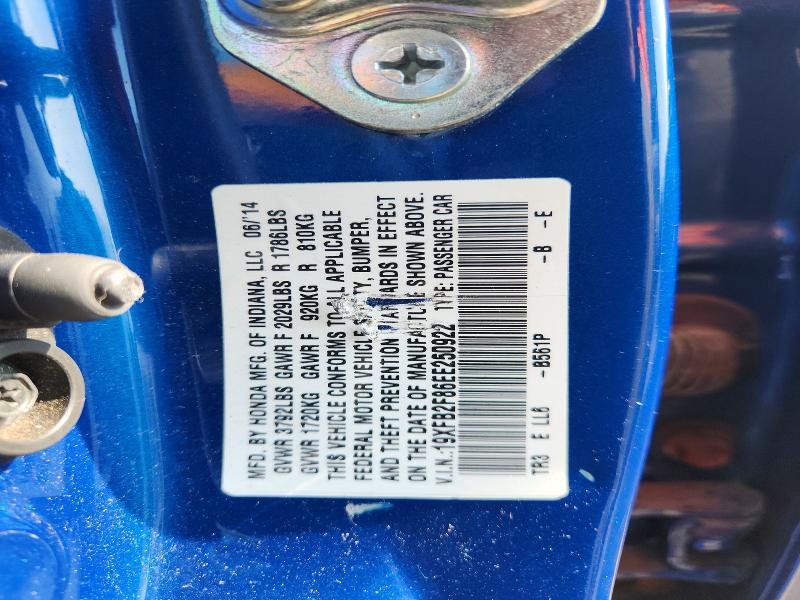 Продаж на аукціоні авто 2014 Honda Civic, vin: 19XFB2F86EE250922, номер лоту: 62648476