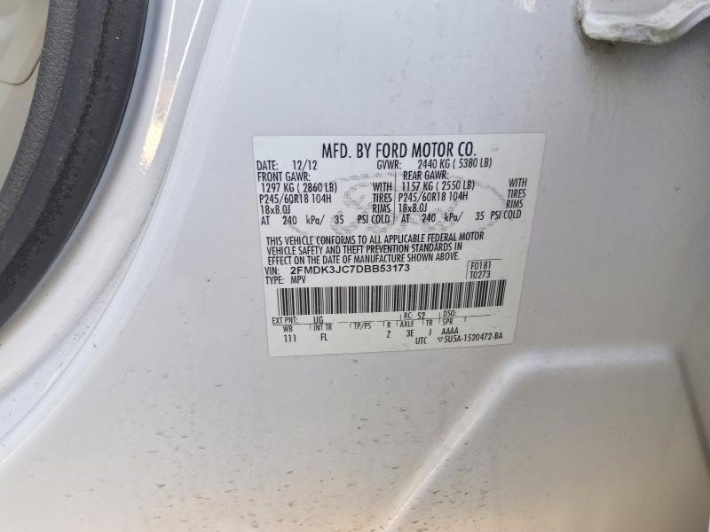 60679276 :رقم المزاد ، 2FMDK3JC7DBB53173 vin ، 2013 Ford Edge مزاد بيع