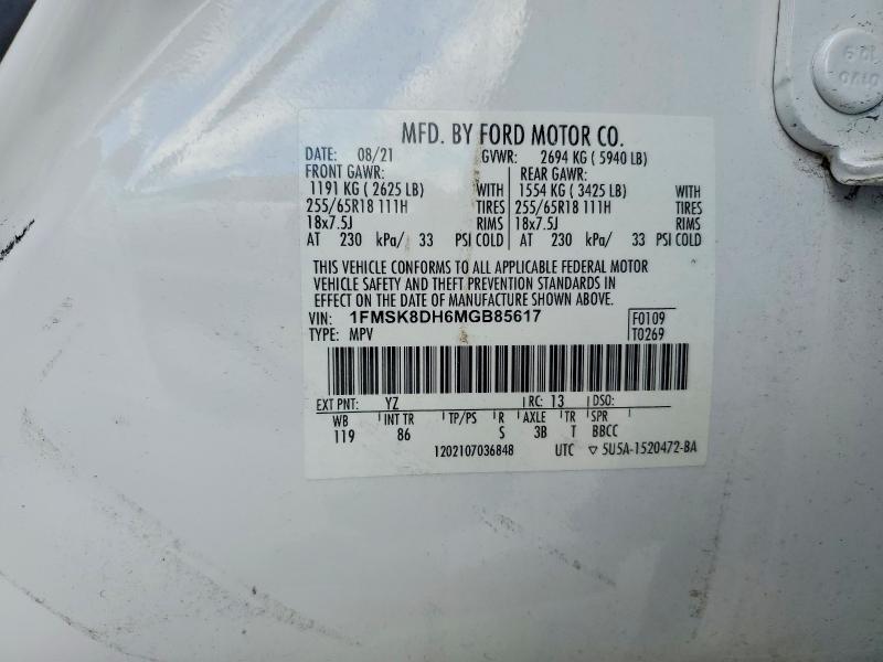 2021 Ford Explorer მანქანა იყიდება აუქციონზე, vin: 1FMSK8DH6MGB85617, აუქციონის ნომერი: 60303656