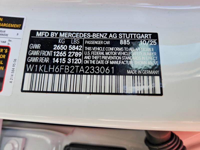 63310546 :رقم المزاد ، W1KLH6FB2TA233061 vin ، 2026 Mercedes-benz E مزاد بيع