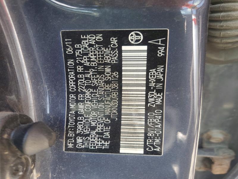 Aukcja sprzedaży 2011 Toyota Prius, vin: JTDKN3DU9B1381126, numer aukcji: 61320996