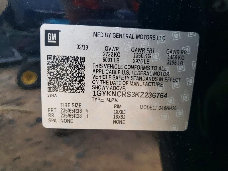 62053826 :رقم المزاد ، 1GYKNCRS3KZ236764 vin ، 2019 Cadillac Xt5 مزاد بيع