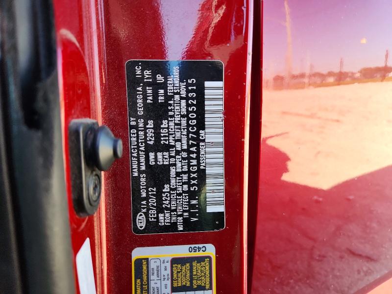 2012 Kia Optima მანქანა იყიდება აუქციონზე, vin: 5XXGM4A77CG052315, აუქციონის ნომერი: 63000946