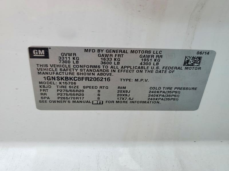 58973396 :رقم المزاد ، 1GNSKBKC8FR206216 vin ، 2015 Chevrolet Tahoe مزاد بيع