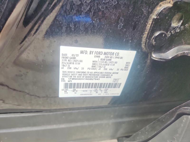 Продажа на аукционе авто 2022 Ford Explorer, vin: 1FMSK8DH1NGB27643, номер лота: 62444696
