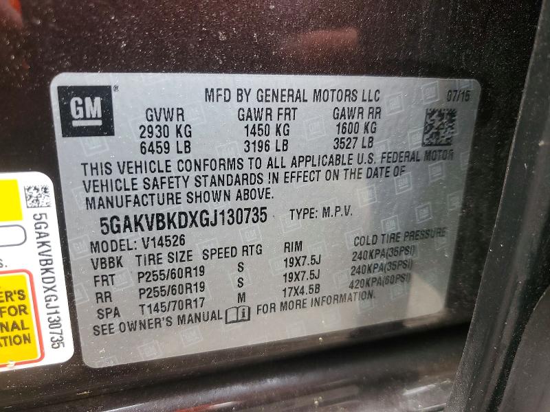 2016 Buick Enclave მანქანა იყიდება აუქციონზე, vin: 5GAKVBKDXGJ130735, აუქციონის ნომერი: 63069496