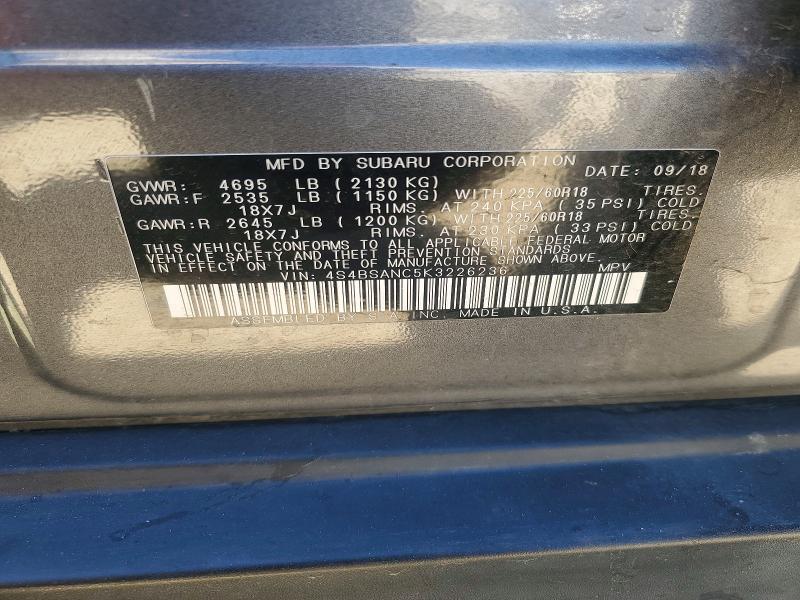 Продаж на аукціоні авто 2019 Subaru Outback, vin: 4S4BSANC5K3226236, номер лоту: 62440126
