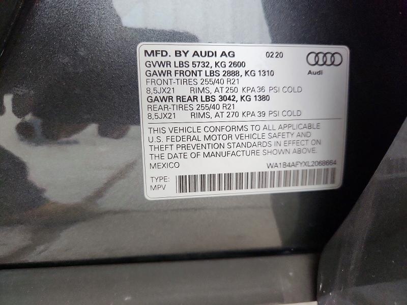 60837506 :رقم المزاد ، WA1B4AFYXL2068664 vin ، 2020 Audi Sq5 مزاد بيع