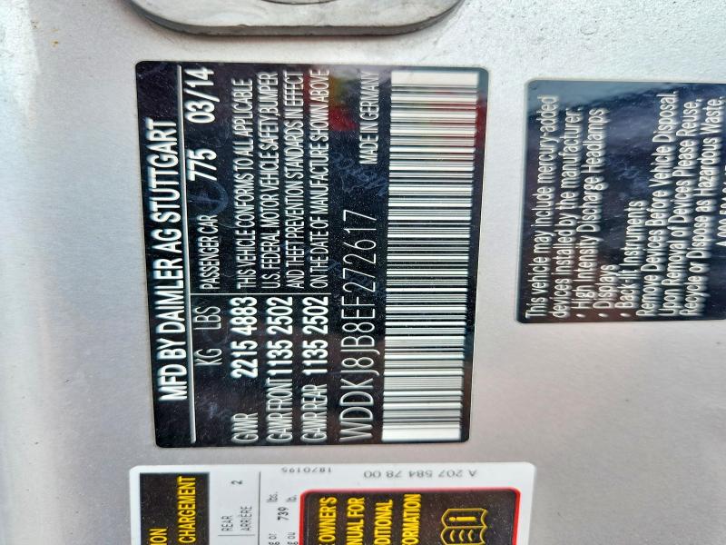 Aukcja sprzedaży 2014 Mercedes-benz E, vin: WDDKJ8JB8EF272617, numer aukcji: 62856636