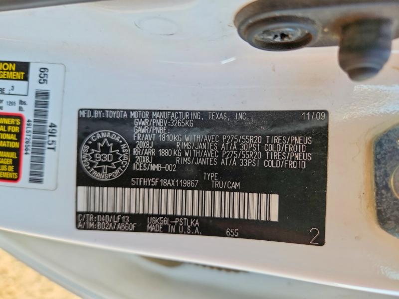Aukcja sprzedaży 2010 Toyota Tundra, vin: 5TFHY5F18AX119867, numer aukcji: 61061176