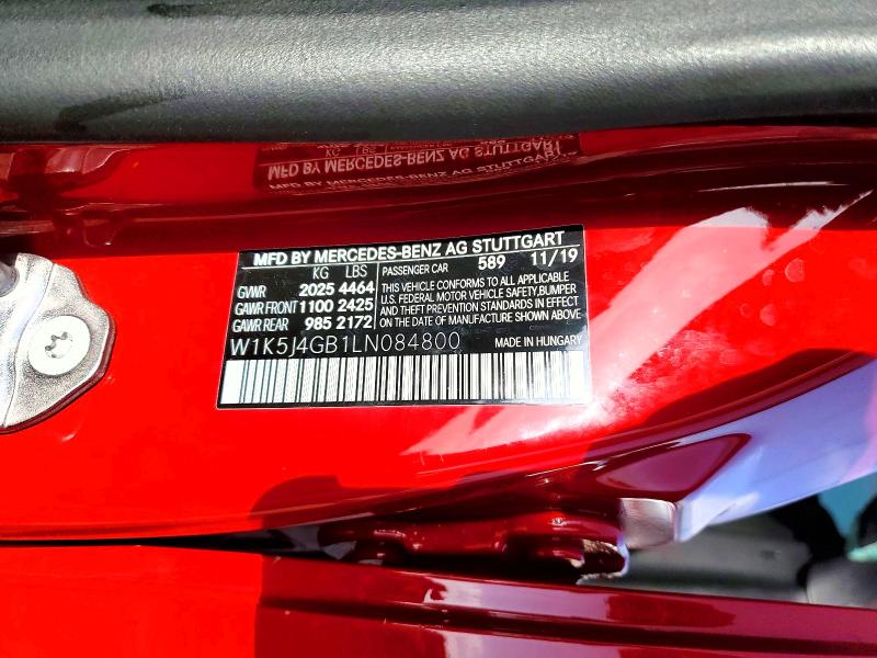2020 Mercedes-benz Cla მანქანა იყიდება აუქციონზე, vin: W1K5J4GB1LN084800, აუქციონის ნომერი: 62445226