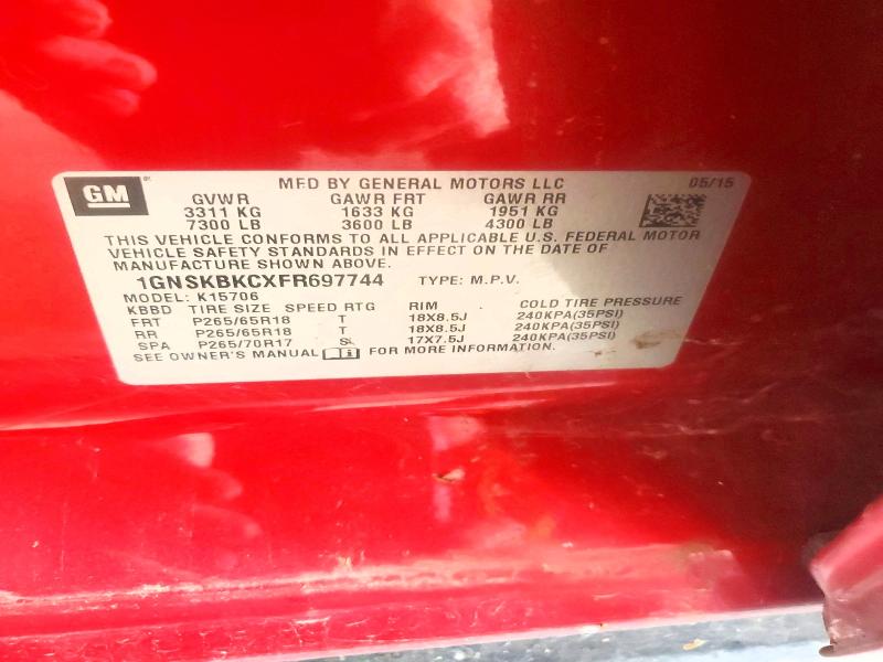 62089286 :رقم المزاد ، 1GNSKBKCXFR697744 vin ، 2015 Chevrolet Tahoe مزاد بيع