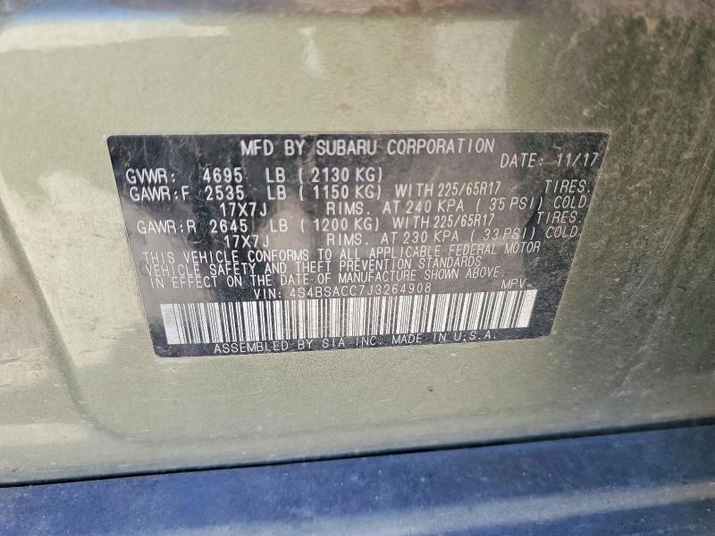 Aukcja sprzedaży 2018 Subaru Outback, vin: 4S4BSACC7J3264908, numer aukcji: 60017126