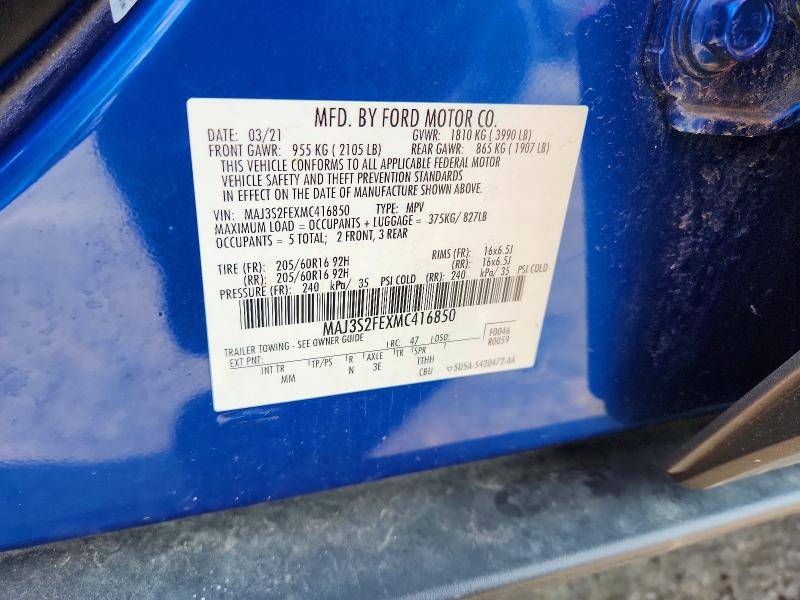 2021 Ford Ecosport მანქანა იყიდება აუქციონზე, vin: MAJ3S2FEXMC416850, აუქციონის ნომერი: 63407626