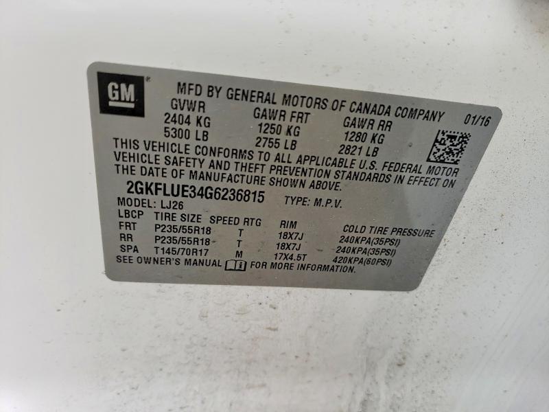 Aukcja sprzedaży 2016 Gmc Terrain, vin: 2GKFLUE34G6236815, numer aukcji: 60805036
