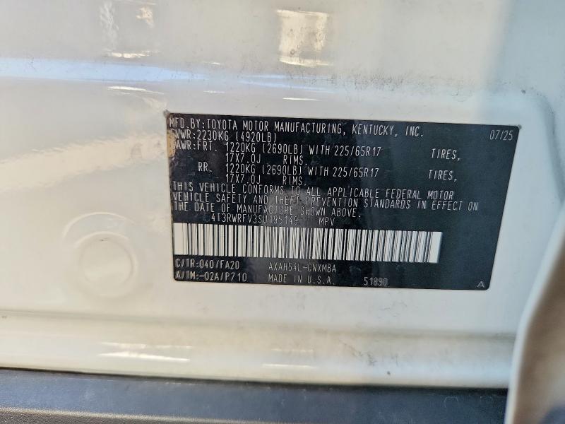2025 Toyota Rav4 Hybrid მანქანა იყიდება აუქციონზე, vin: 4T3RWRFV3SU195149, აუქციონის ნომერი: 61621346