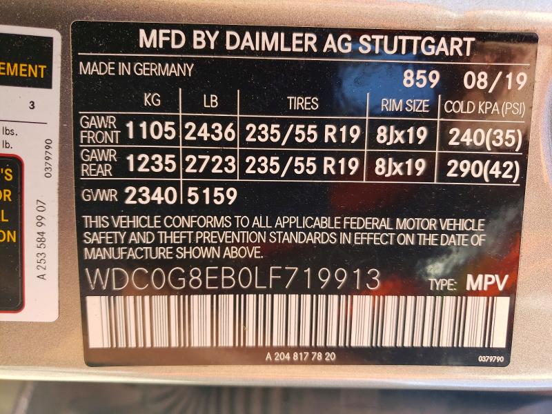 Aukcja sprzedaży 2020 Mercedes-benz Glc, vin: WDC0G8EB0LF719913, numer aukcji: 60281966