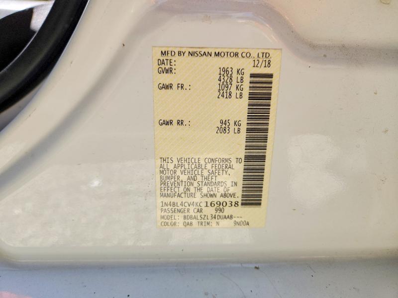 Продажа на аукционе авто 2019 Nissan Altima, vin: 1N4BL4CV4KC169038, номер лота: 61331446