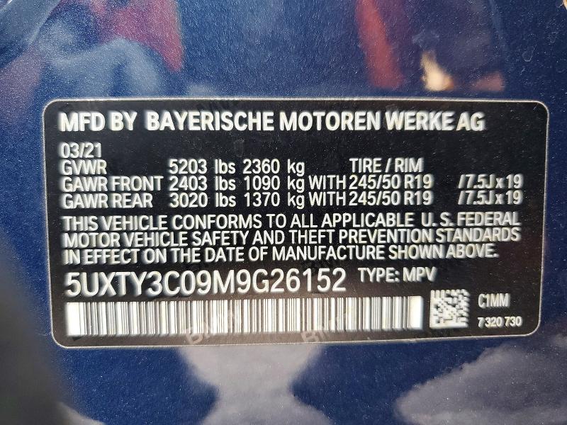 Aukcja sprzedaży 2021 Bmw X3, vin: 5UXTY3C09M9G26152, numer aukcji: 60807566