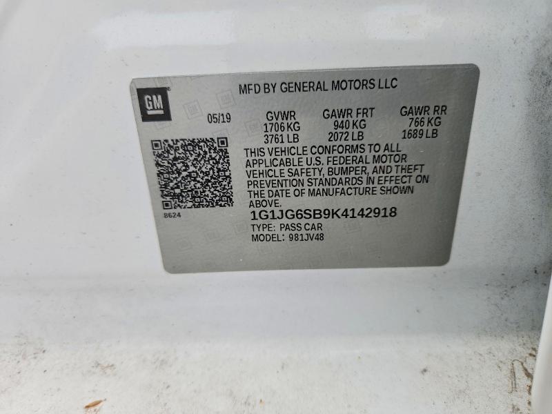 Aukcja sprzedaży 2019 Chevrolet Sonic, vin: 1G1JG6SB9K4142918, numer aukcji: 62605616