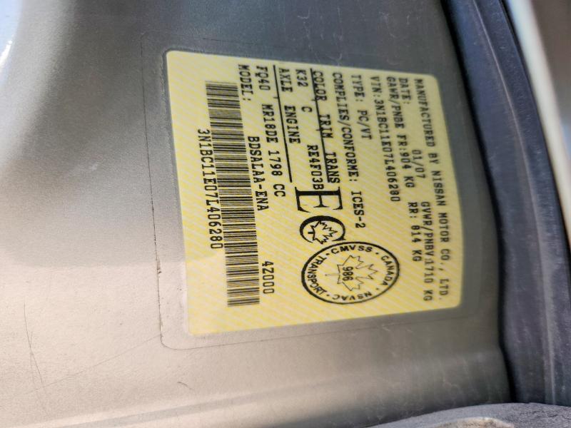 Aukcja sprzedaży 2007 Nissan Versa, vin: 3N1BC11E07L406280, numer aukcji: 59292146