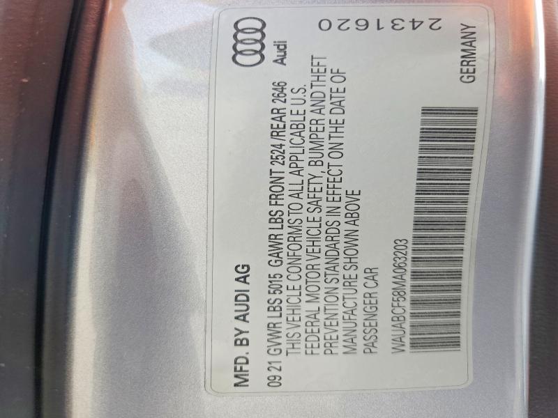 60783216 :رقم المزاد ، WAUABCF58MA063203 vin ، 2021 Audi A5 مزاد بيع