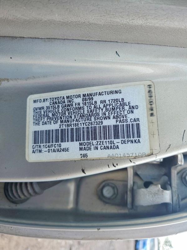 Продажа на аукционе авто 2000 Toyt Corolla, vin: 2T1BR18E1YC267329, номер лота: 85614265