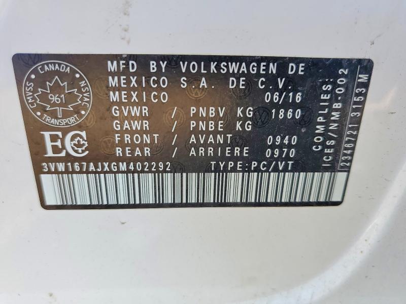 Aukcja sprzedaży 2016 Volkswagen Jetta, vin: 3VW167AJXGM402292, numer aukcji: 58627956
