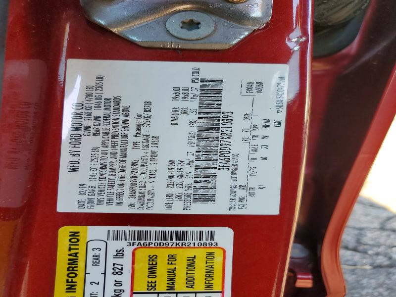 Aukcja sprzedaży 2019 Ford Fusion, vin: 3FA6P0D97KR210893, numer aukcji: 62655876