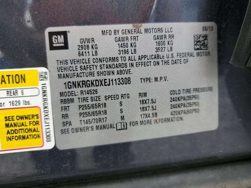 2014 Chevrolet Traverse მანქანა იყიდება აუქციონზე, vin: 1GNKRGKDXEJ113308, აუქციონის ნომერი: 62713996