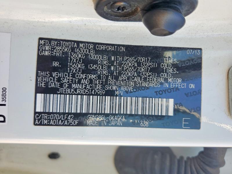62467676 :رقم المزاد ، JTEBU5JRXD5147969 vin ، 2013 Toyota 4runner مزاد بيع