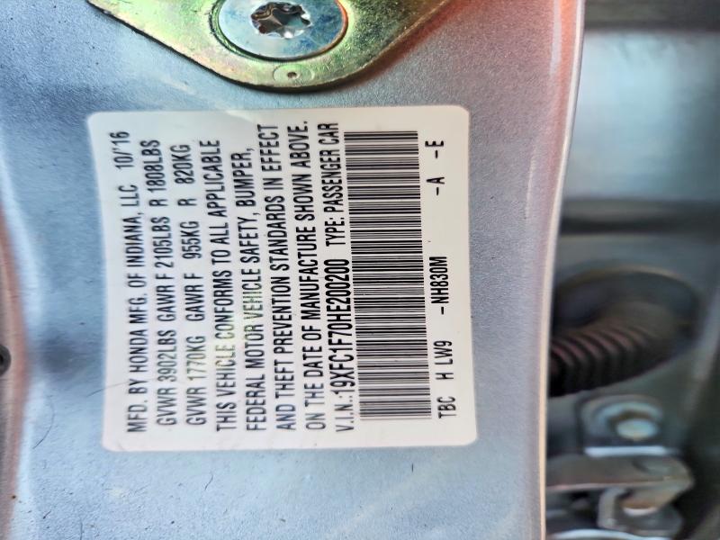 Продаж на аукціоні авто 2017 Honda Civic, vin: 19XFC1F70HE200200, номер лоту: 62494246
