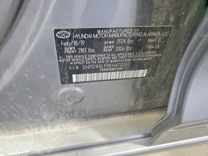 2019 Hyundai Elantra მანქანა იყიდება აუქციონზე, vin: 5NPD84LF9KH470261, აუქციონის ნომერი: 59224486