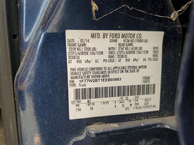2014 Ford F250 მანქანა იყიდება აუქციონზე, vin: 1FT7W2BT1EEB60883, აუქციონის ნომერი: 60268436