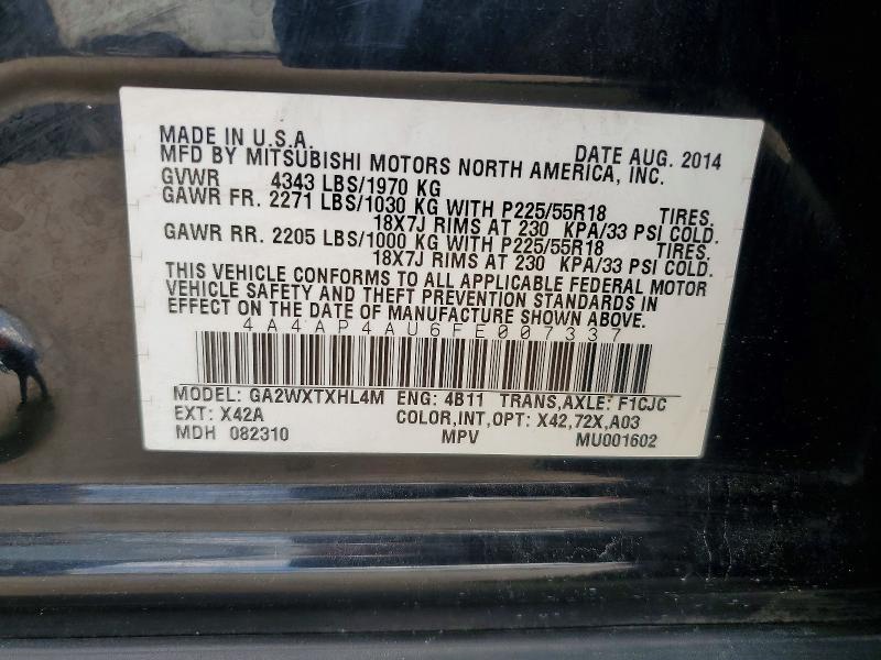 2015 Mitsubishi Outlander Sport მანქანა იყიდება აუქციონზე, vin: 4A4AP4AU6FE007337, აუქციონის ნომერი: 60589086