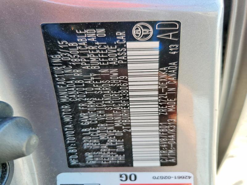 2015 Toyota Corolla მანქანა იყიდება აუქციონზე, vin: 2T1BURHE9FC380679, აუქციონის ნომერი: 61972886