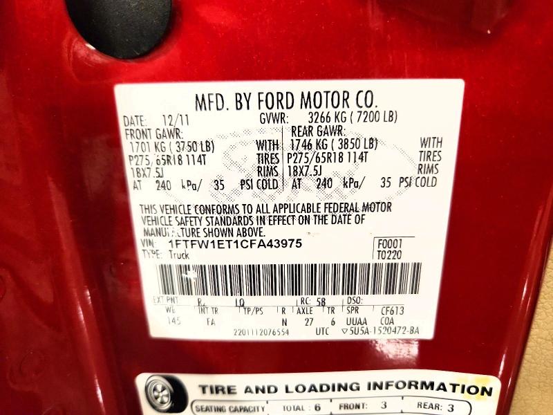 Продажа на аукционе авто 2012 Ford F150, vin: 1FTFW1ET1CFA43975, номер лота: 59220576