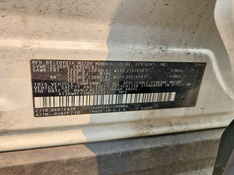 2021 Toyota Rav4 მანქანა იყიდება აუქციონზე, vin: 4T3RWRFVXMU026541, აუქციონის ნომერი: 58494426