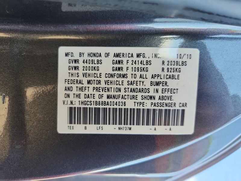 Продаж на аукціоні авто 2011 Honda Accord, vin: 1HGCS1B88BA004036, номер лоту: 60184286
