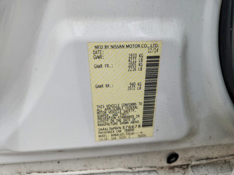 Продаж на аукціоні авто 2015 Nissan Altima, vin: 1N4AL3AP6FN376678, номер лоту: 60083456
