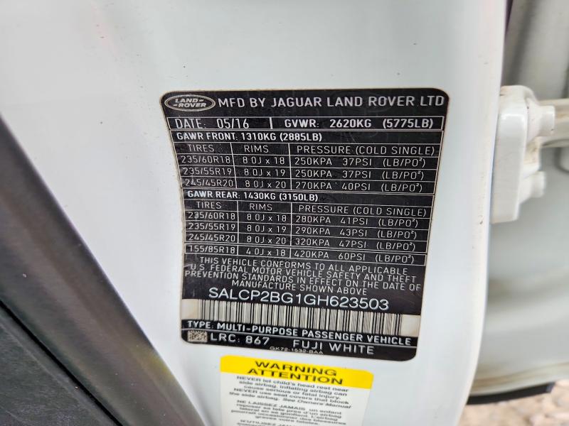 Aukcja sprzedaży 2016 Land Rover Discovery Sport, vin: SALCP2BG1GH623503, numer aukcji: 61422236