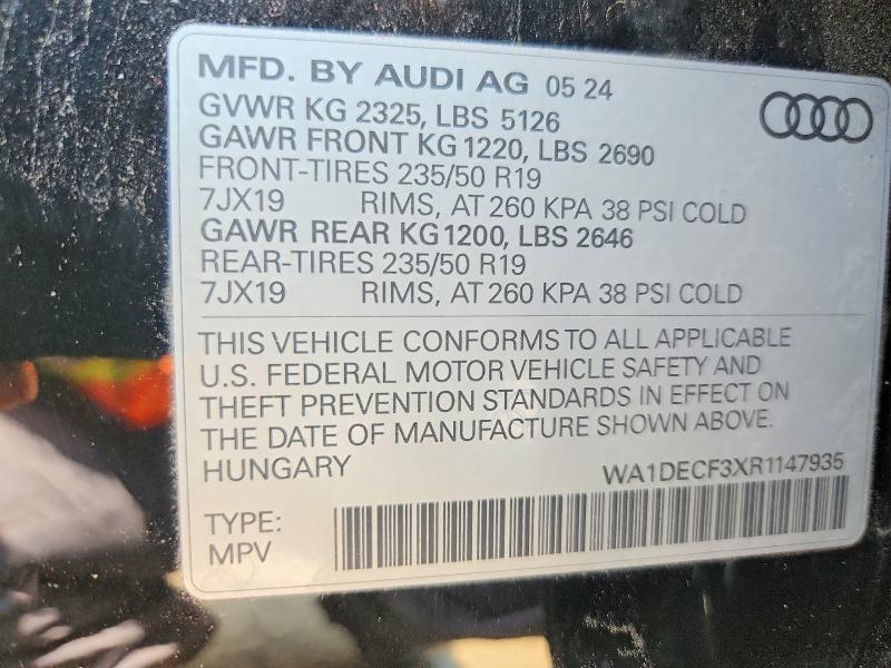 60360916 :رقم المزاد ، WA1DECF3XR1147935 vin ، 2024 Audi Q3 مزاد بيع